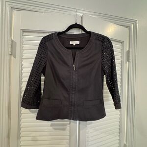 Elegant Black Blazer with Perforated Sleeves